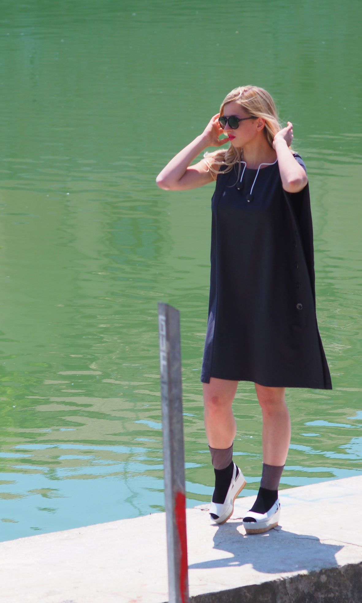Asymmetric sail dress in brushed cotton fleece