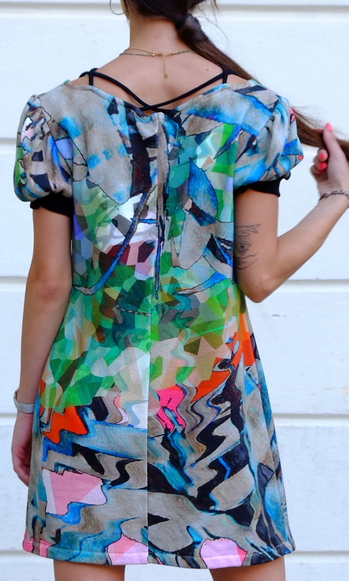 Multicolor brushed cotton fleece dress